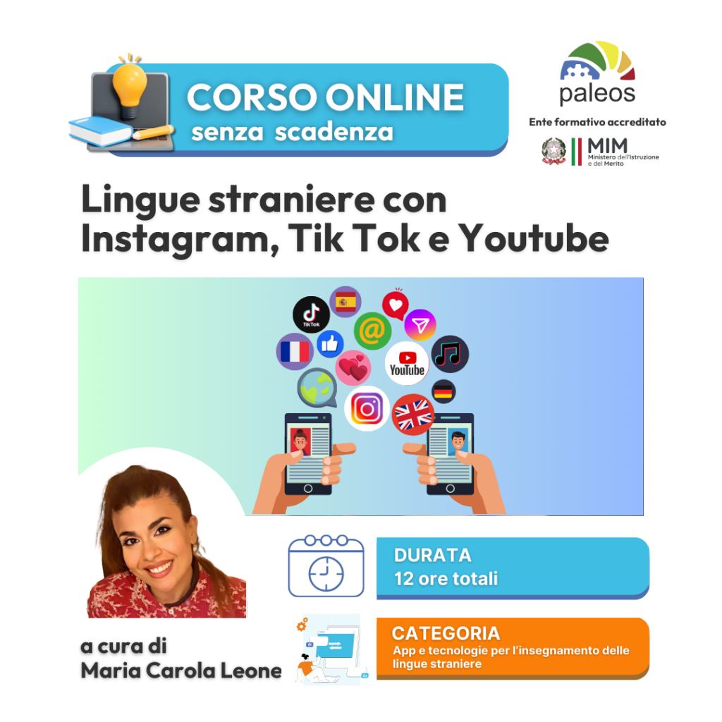 Corso online Lingue straniere con Instagram, Tik Tok e YouTube –